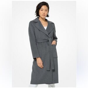 Michael Kors Gray Long Belted Coat • Size XS • Trench / Wrap Style- Wool Blend